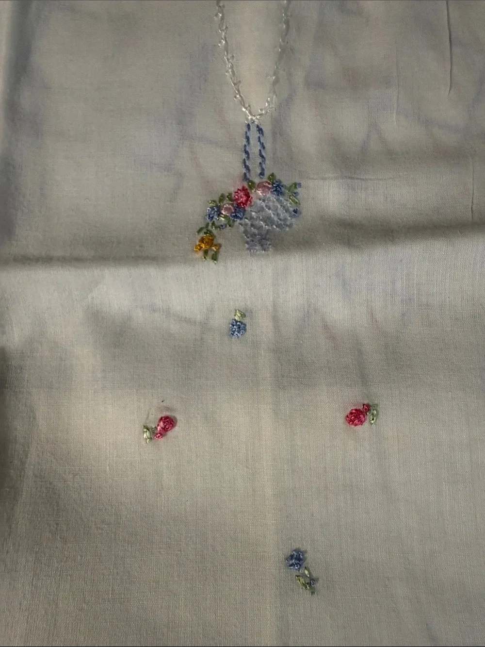 Antique c1920s Handmade Baby Shirt Hand Embroidered Flower Basket Heirloom